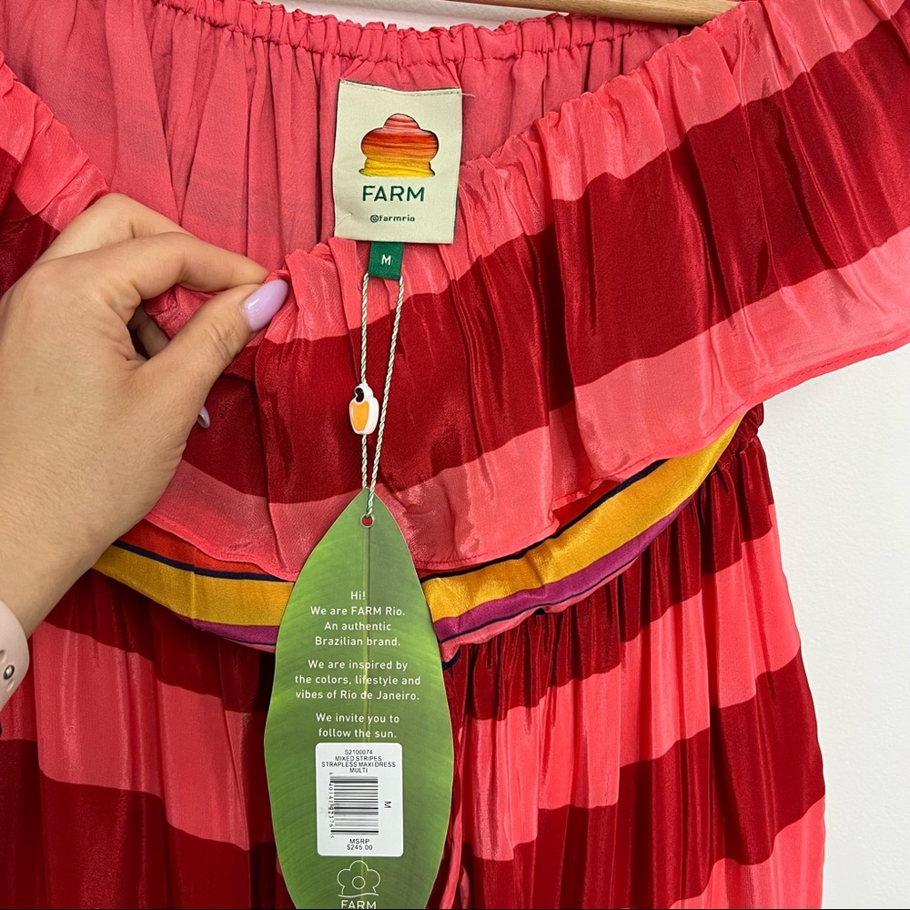 Farm Rio MIXED STRIPES STRAPLESS ruffle DRESS Sz M NWT - Picture 6 of 12